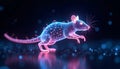 Glowing Digital Rat with Futuristic Neon Particle Design in a Dark Setting