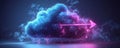 Futuristic Glowing Cloud Concept with an Upward Arrow Symbol