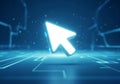 A glowing digital representation of a computer cursor in a futuristic setting. The cursor appears Royalty Free Stock Photo