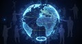 Digital Globe with Silhouettes of People Interacting with Global Network Royalty Free Stock Photo