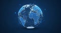 Glowing digital representation of the Earth planet showcasing global connectivity and data network links Royalty Free Stock Photo