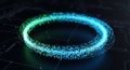 Glowing digital binary code forms a vibrant ring structure flowing across a dark circuit board Royalty Free Stock Photo