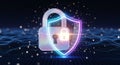 Glowing Digital Security Padlock and Shield Icon for Tech Users Offering Ultimate Data Protection on the Internet Royalty Free Stock Photo