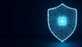 Glowing digital shield with central ai chip symbolizes advanced artificial intelligence security and data protection concepts Royalty Free Stock Photo