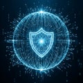 Glowing digital shield protecting a futuristic globe Royalty Free Stock Photo