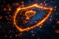 Glowing digital shield symbolizing cybersecurity and data protection in a Royalty Free Stock Photo
