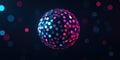 glowing digital sphere with colorful dots floating in dark abstract background