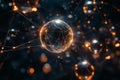 Glowing digital sphere connected by light trails, representing data networks, communication, and technology Royalty Free Stock Photo