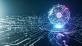 Digital Network Sphere with Circuitry and Binary Code Background image photo Royalty Free Stock Photo