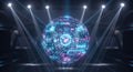 Futuristic digital sphere illuminates stage with modern technology and data streams Royalty Free Stock Photo