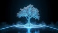 Glowing Digital Tree with Blue Neon Lights on Dark Background Royalty Free Stock Photo
