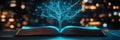 Glowing Digital Tree Emerging from Antique Book A glowing digital tree branches from an antique book symbolizing knowledge Royalty Free Stock Photo