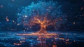 Glowing digital tree made of circuits in a virtual space. Royalty Free Stock Photo