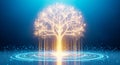 Glowing digital tree with binary code on blue background technology data Royalty Free Stock Photo