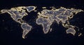 Glowing digital world map showing global connection, technology, and data network. Royalty Free Stock Photo