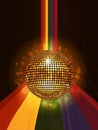 Glowing disco ball over rainbow portrait background Royalty Free Stock Photo