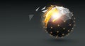 Glowing dispersing sphere on dark background