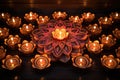 glowing diwali candles forming a pattern on a wooden table