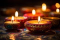 Glowing diwali diya candle lamp, Indian spiritual festival of light