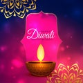 glowing diwali wishes card banner with realistic diya vector