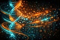 Glowing DNA Helix with Digital Data and Light Trails Royalty Free Stock Photo