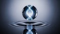 A glowing DNA helix inside a sphere hovering over water. Royalty Free Stock Photo