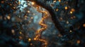 Glowing DNA helix on tree, bokeh background, nature, genetic research Royalty Free Stock Photo