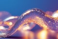 A glowing DNA strand formed from tiny luminous dots flows gracefully against a soft gradient background, representing