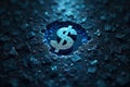 Glowing dollar symbol on reflective surface with scattered debris Royalty Free Stock Photo