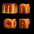 Glowing double-font alphabet - letters M-P