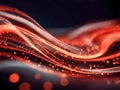 Glowing dynamic waves of vibrant orange and red light particles flowing elegantly against a dark background creating a futuristic Royalty Free Stock Photo