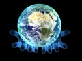 Glowing Earth in hands