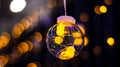 Glowing electric ball hanging on the background of a garland