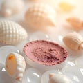 Glowing Elegance: Professional Lighting Highlights Colored Eyeshadow on Glass Texture Background with Seashells Royalty Free Stock Photo