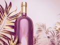 Glowing Elixir: A Captivating Bottle of Pink Wine With a Golden Crown. Generative AI.