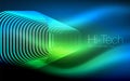 Glowing ellipses dark background, waves and swirl, neon light effect, shiny vector magic effects Royalty Free Stock Photo