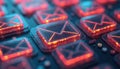 Glowing email icons on a digital keyboard