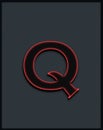 Glowing ember letter Q on the grey