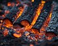 Glowing embers in a campfire