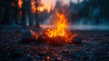 Glowing embers in a campfire