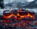 Glowing embers in a campfire