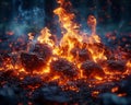 Glowing embers in a campfire