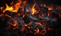 Glowing embers in a dark charcoal grill, capturing the intense heat of burning coals, ready for a barbecue under the night sky Royalty Free Stock Photo