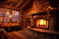 glowing embers in log cabin fireplace Royalty Free Stock Photo
