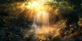 Glowing Enchanted Waterfall Shimmering under Moonlight Wallpaper Background Royalty Free Stock Photo