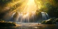 Glowing Enchanted Waterfall Shimmering under Moonlight Wallpaper Background Royalty Free Stock Photo
