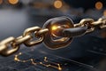 Glowing Encrypted Blockchain Link Connecting Two Nodes in a Secure Network Generative AI Illustration