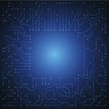 Glowing energy flow through circuit board conductors. Electronic computer hardware technology