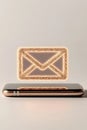 Glowing Envelope Appears Above a Mobile Device. Light Emanates from Frame. Concepts about Cybersecurity Awareness. Royalty Free Stock Photo