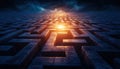 Glowing Exit A Labyrinth Visualizing Perseverance, Overcoming Challenges, and Self-Discovery Journey Through a Dark Maze to a Royalty Free Stock Photo